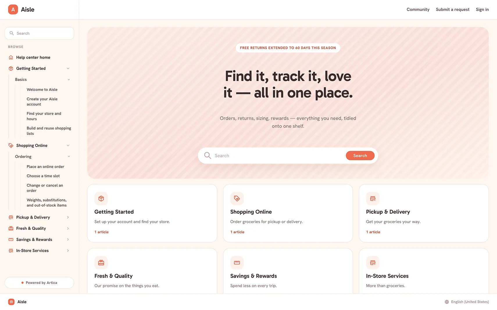 Aisle help center theme