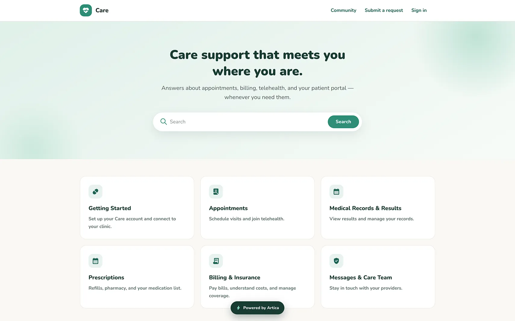 Care help center theme