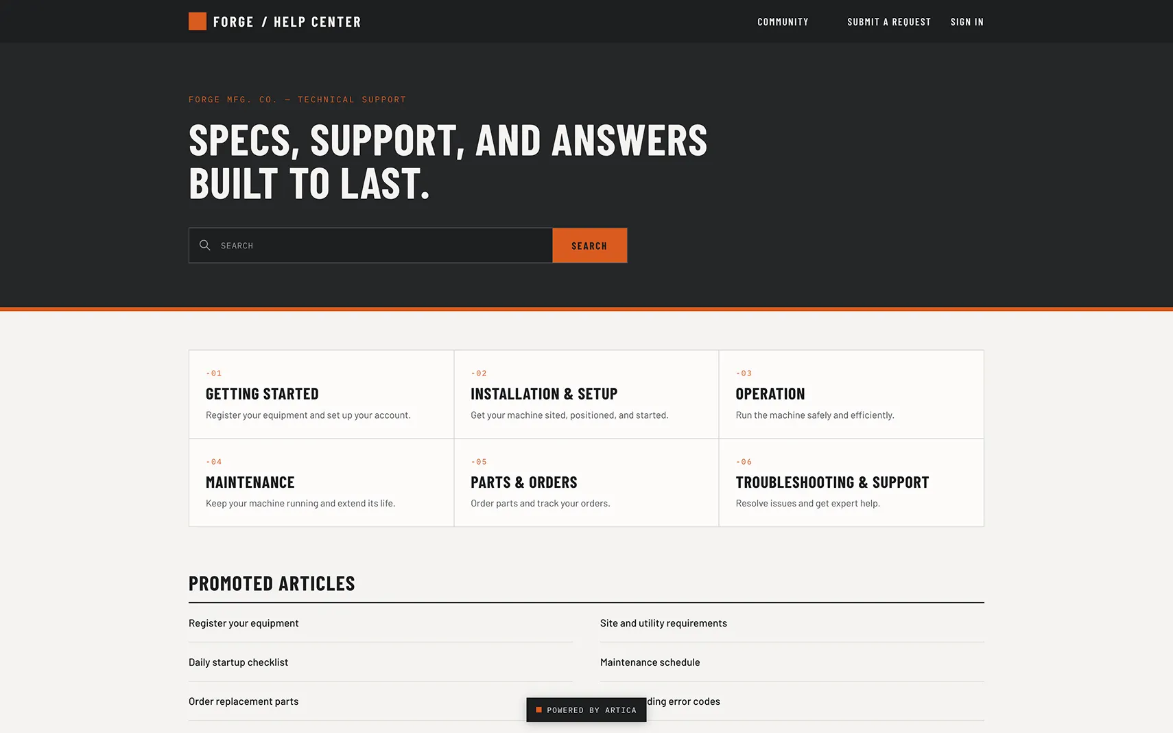 Forge help center theme