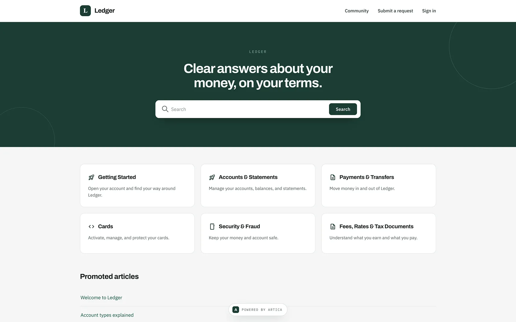 Ledger help center theme