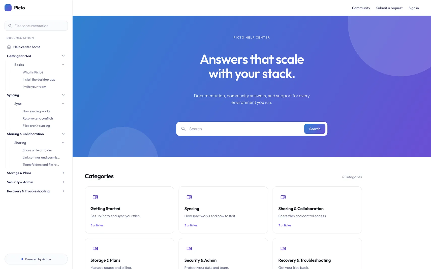 Picto help center theme