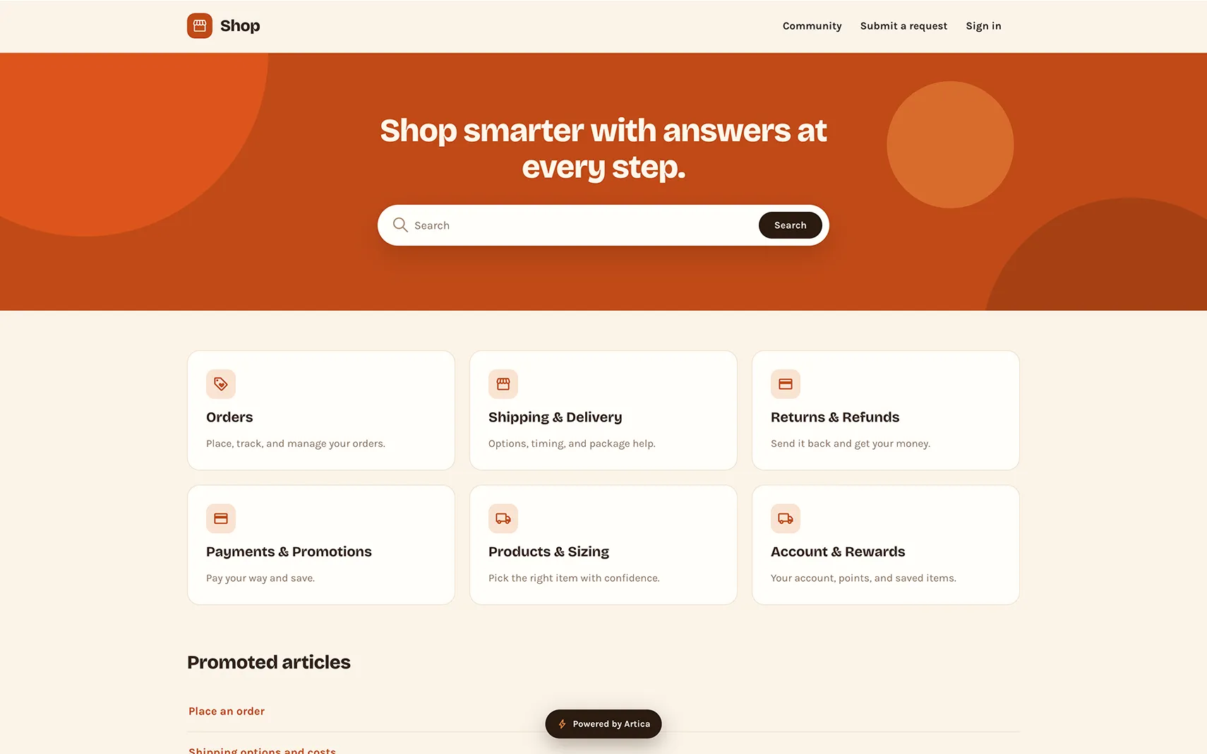 Shop help center theme