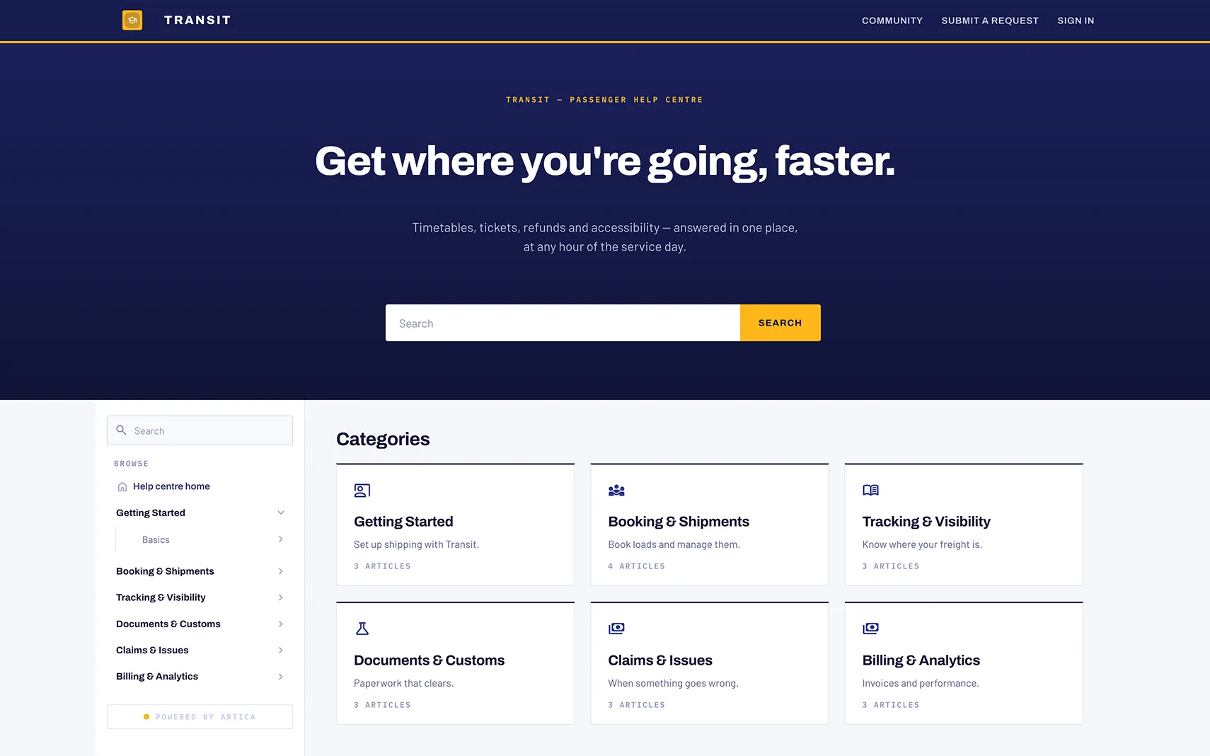 Transit help center theme